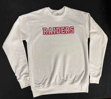 Load image into Gallery viewer, LADIES White Crewneck Sweatshirt with Twill Raider Patch
