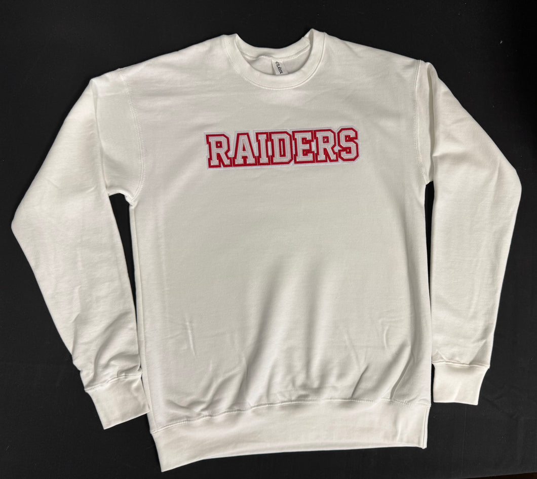 LADIES White Crewneck Sweatshirt with Twill Raider Patch