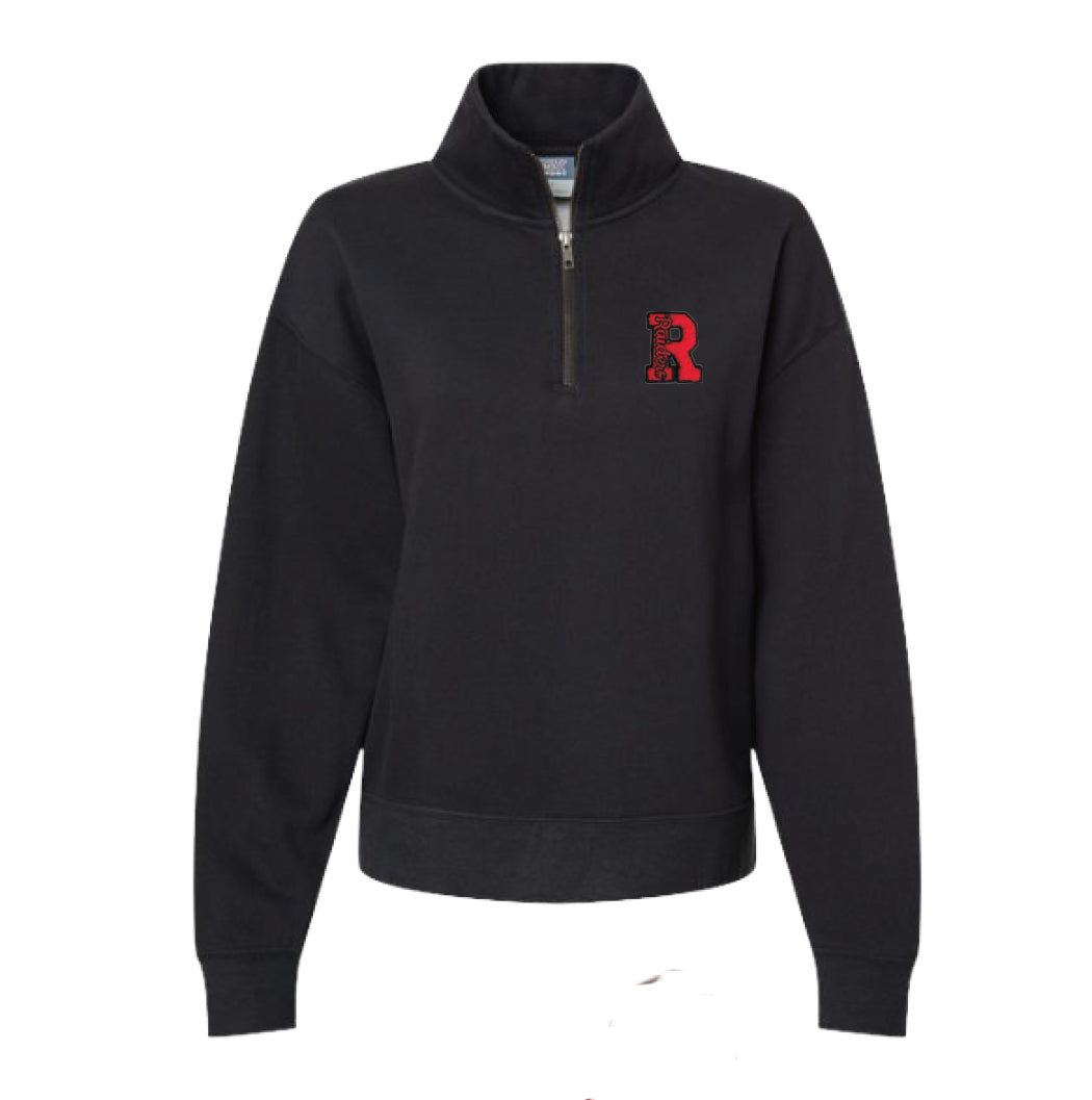 LADIES Black Quarter Zip Pullover Sweatshirt with Chenille R Logo