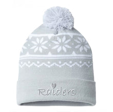 Load image into Gallery viewer, Silver Snowflake Winter Hat with Cuff and Pom-Pom
