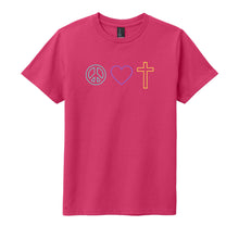 Load image into Gallery viewer, GIRLS Peace, Love, Faith T-Shirt
