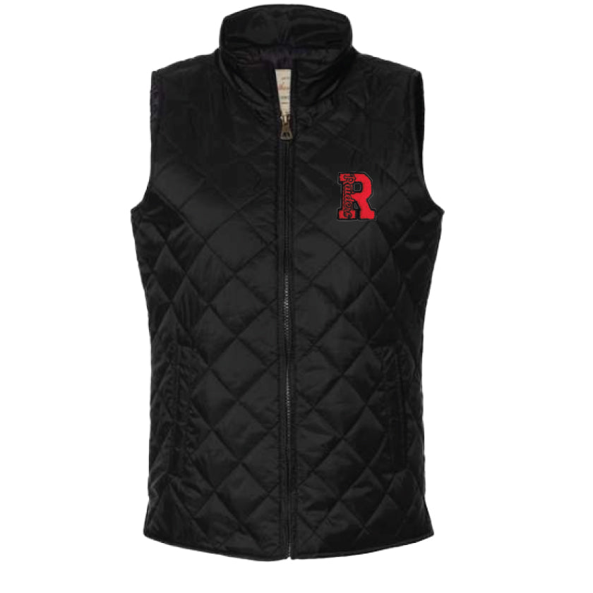 LADIES Black Quilted Vest with Chenille R Logo
