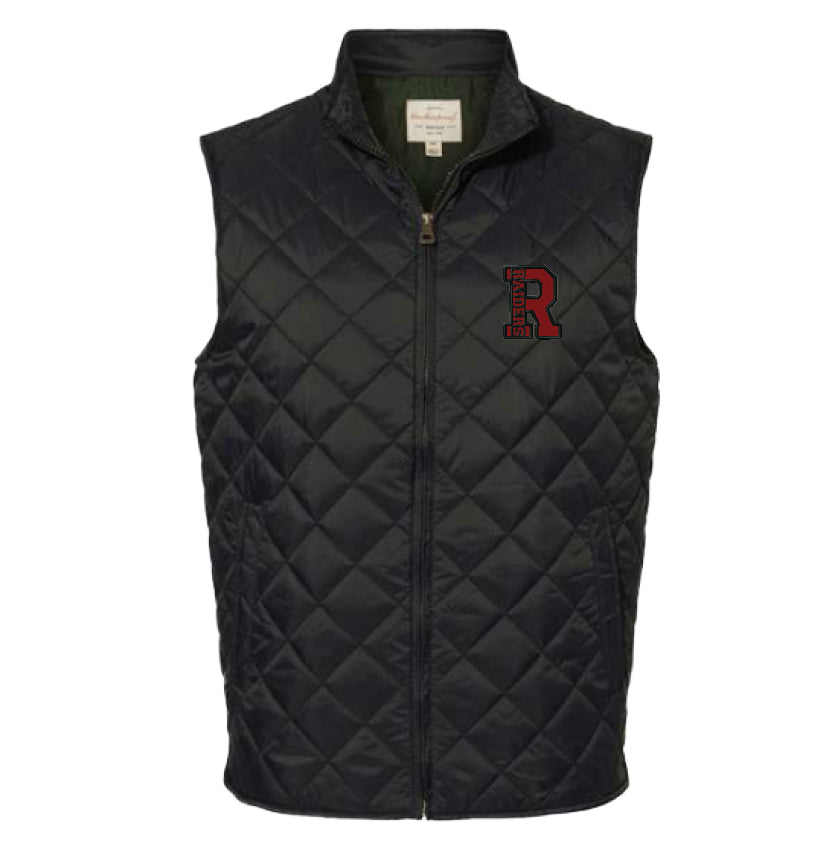 Mens Black Quilted Vest with Embroidered R Logo