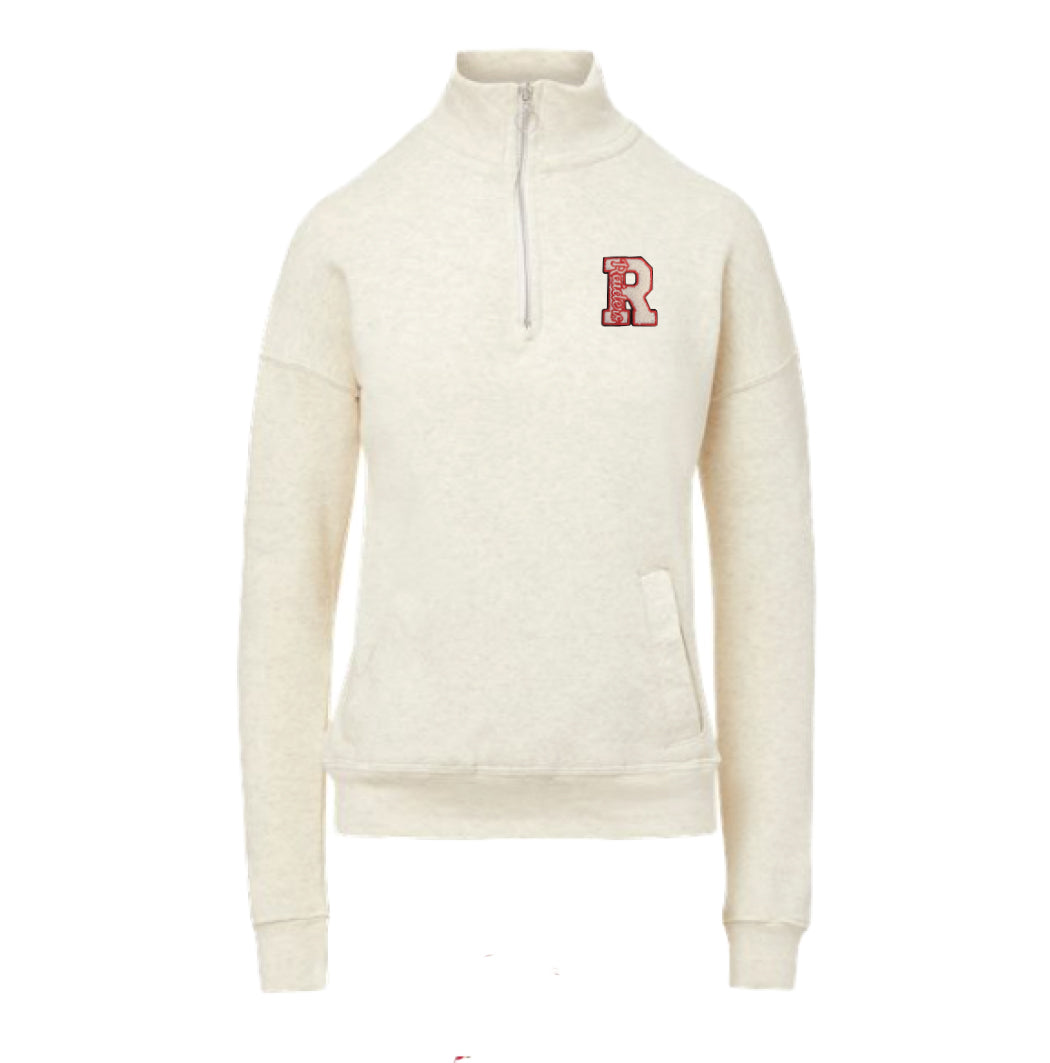 LADIES Heathered Oatmeal Quarter Zip Pullover Sweatshirt with Chenille R Logo