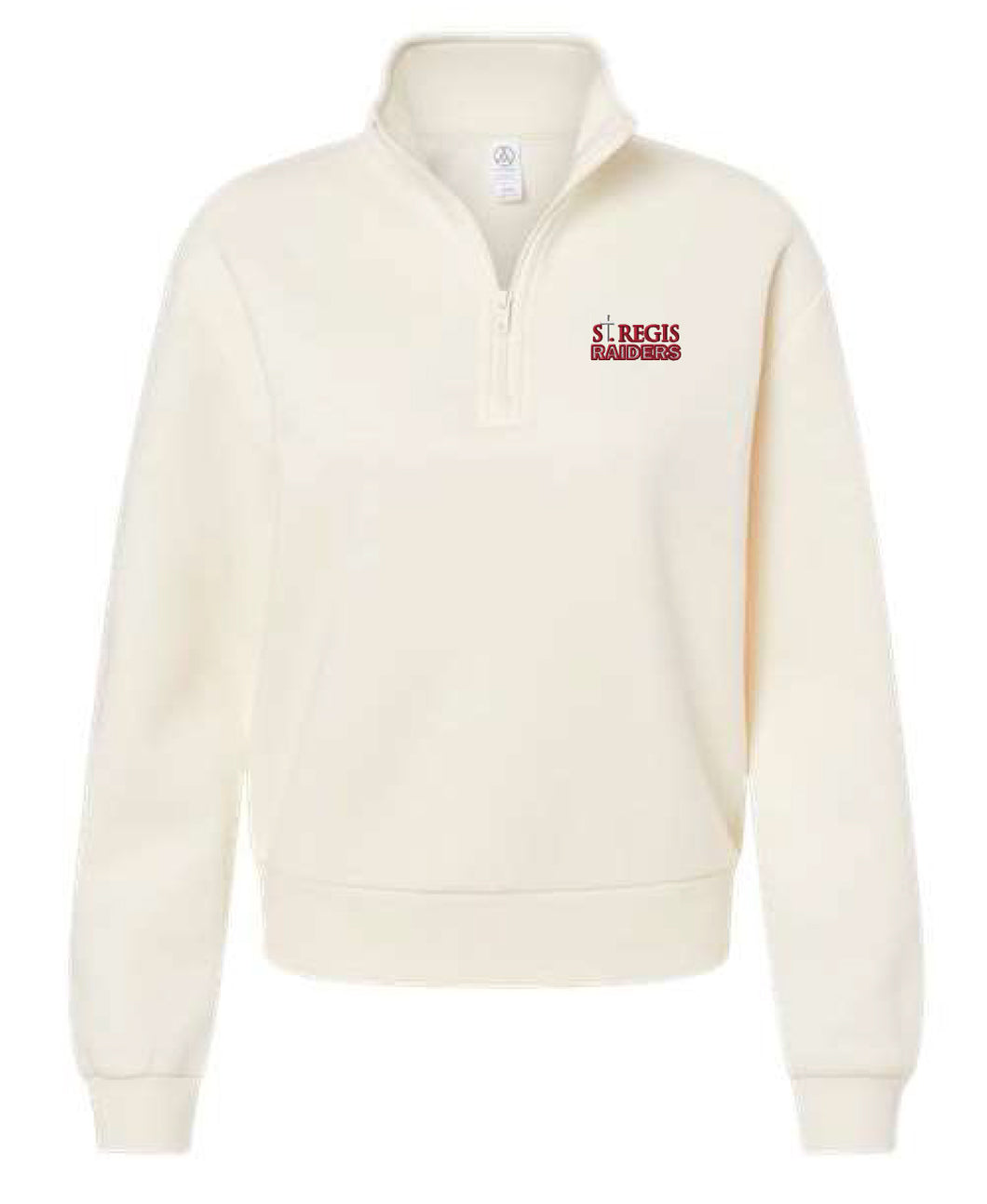 LADIES Cream Quarter Zip Pullover Sweatshirt with Small Embroidered Chest Logo